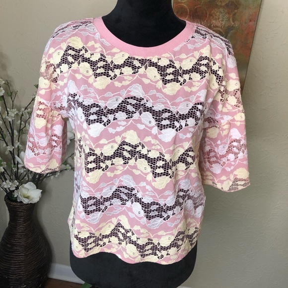 Zara Lace Bell Sleeve Multicolored Crop Top - Picture 2 of 8